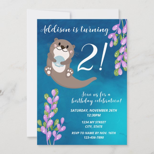 Invitation d'anniversaire de loutre (Devant)