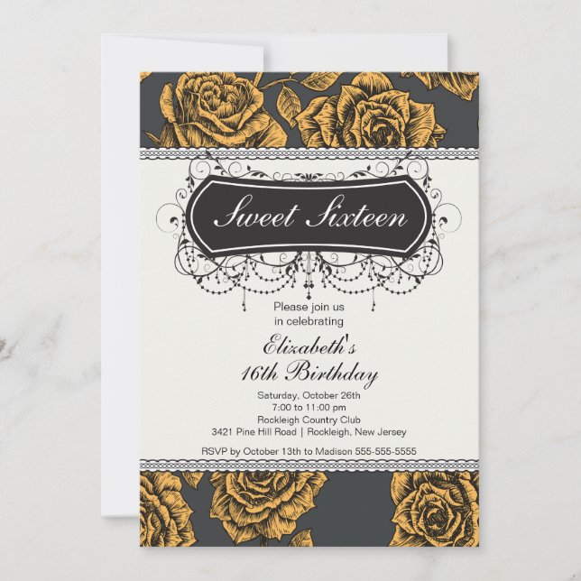 Invitation d'anniversaire de l'Rose Vintage (Devant)