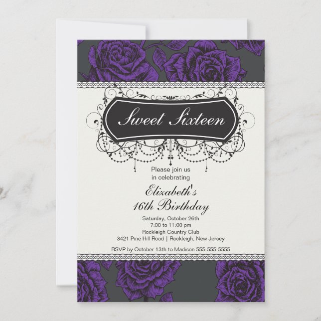 Invitation d'anniversaire de l'Rose Vintage (Devant)