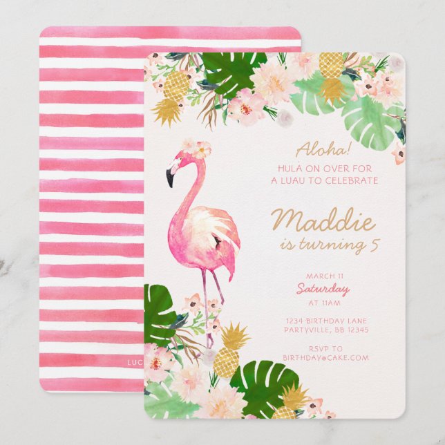 Invitation d'anniversaire de Luau (Devant / Derrière)