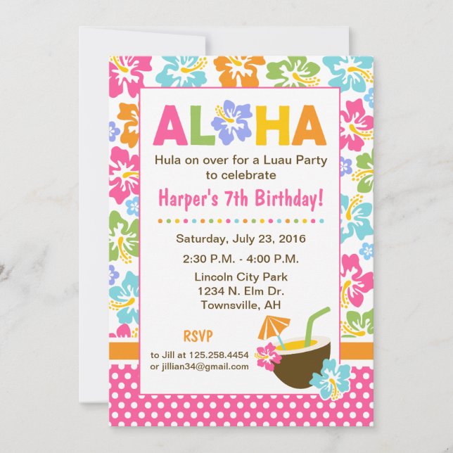 Invitation d'anniversaire de Luau (Devant)