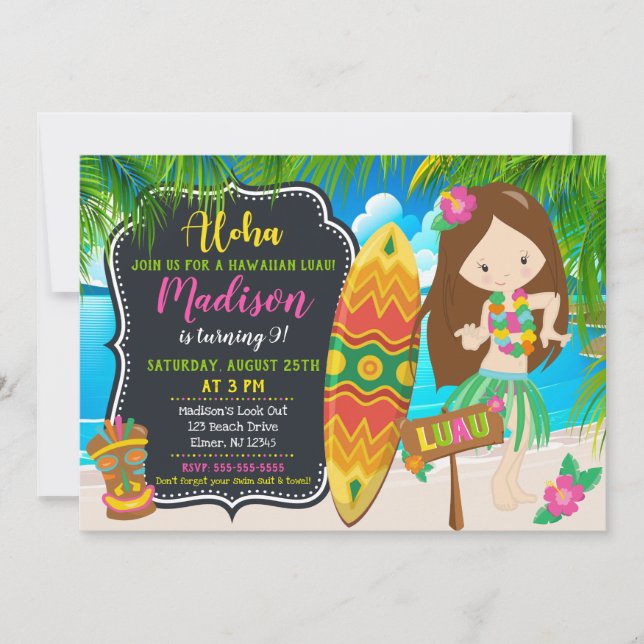 Invitation d'anniversaire de Luau Aloha Invitation (Devant)