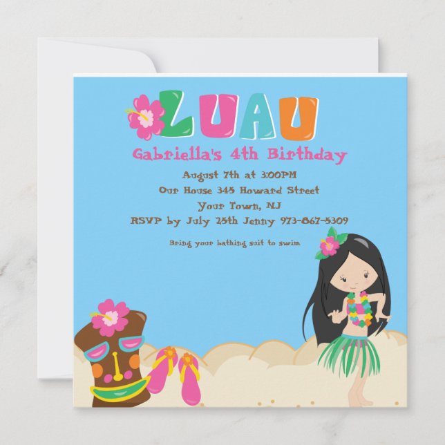 Invitation d'anniversaire de Luau avec une fille e (Devant)