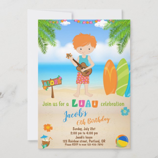 Invitation d'anniversaire de Luau invitation de la (Devant)