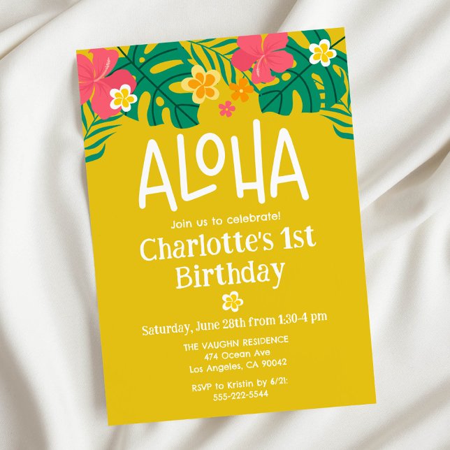 Invitation d'anniversaire de Luau Jaune Tropical (Créateur téléchargé)