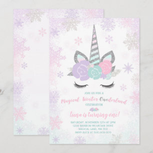 Invitation d'anniversaire de l'Unicorn Winter Unic