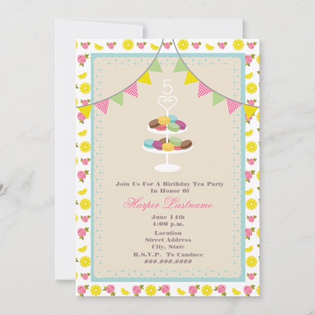 Invitation d'anniversaire de Macarons de Français (Devant)