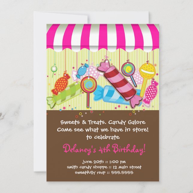 Invitation d'anniversaire de magasin de sucrerie (Devant)