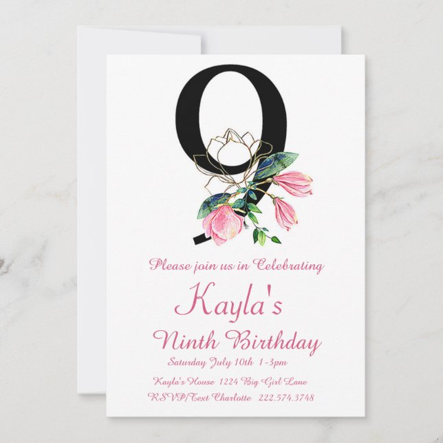Invitation d'anniversaire de Magnolia, 9e annivers (Devant)