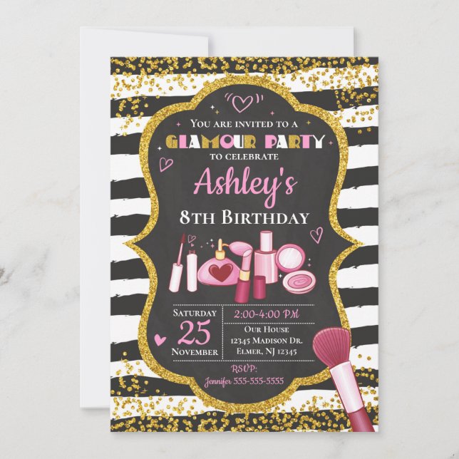 Invitation d'anniversaire de maquillage / Fête du  (Devant)