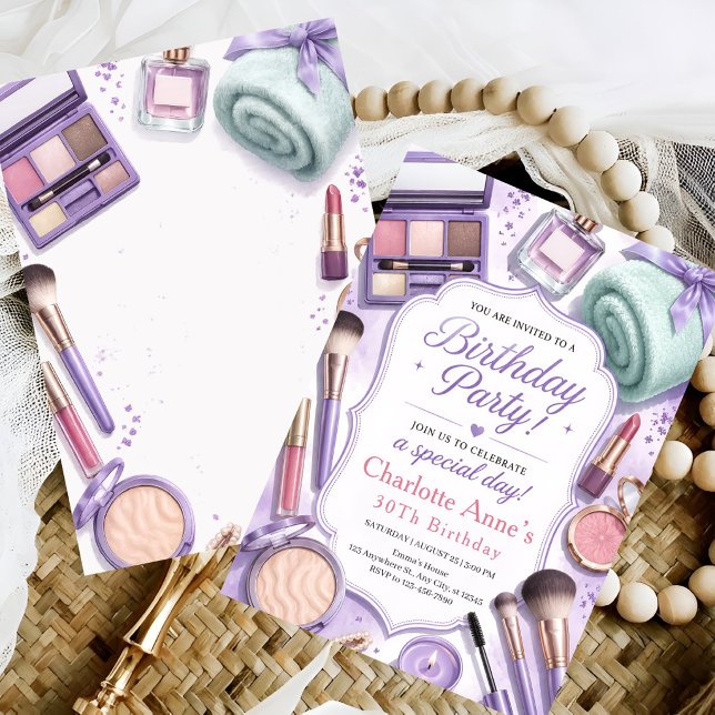 Invitation d'anniversaire de maquillage Glam lavan (Créateur téléchargé)