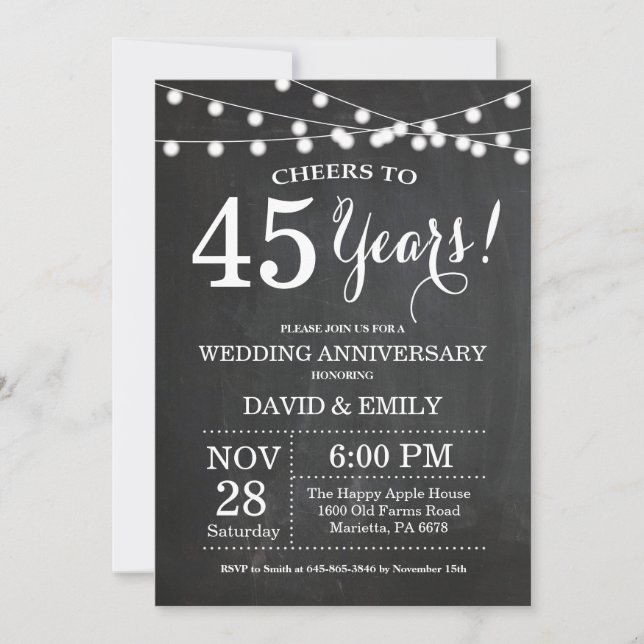 Invitation d'anniversaire de mariage 45 ans sur ta (Devant)