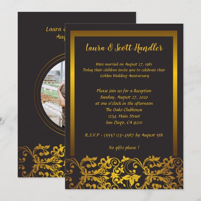 Invitation d'anniversaire de mariage 50 ans avec b (Devant / Derrière)