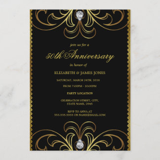 Invitation d'anniversaire de mariage 50 ans Black 