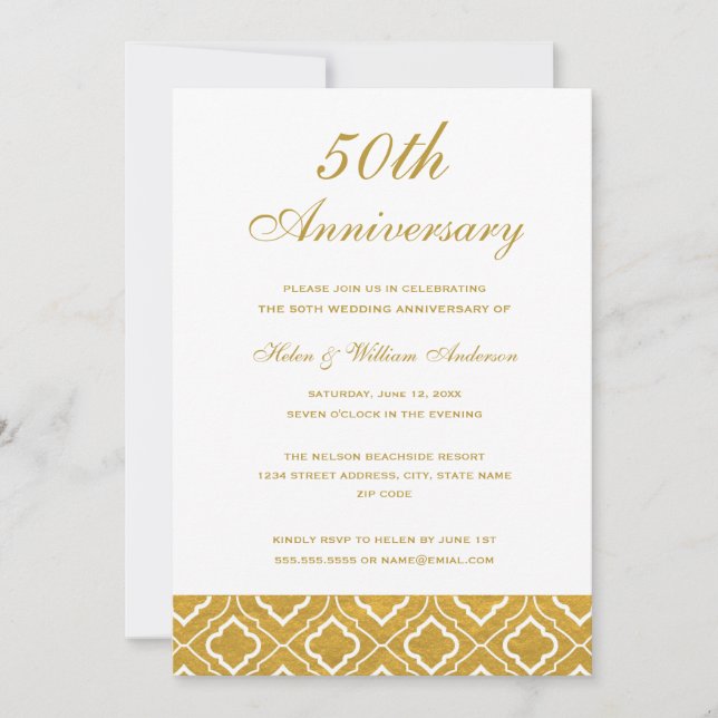 Invitation d'anniversaire de mariage 50 ans motif  (Devant)