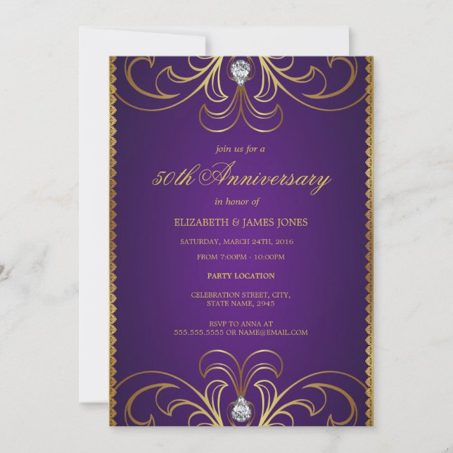 Invitation d'anniversaire de mariage 50 ans Purple (Devant)