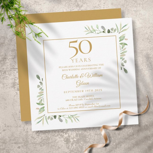 Invitation d'anniversaire de mariage 50 ans Waterc (Créateur téléchargé)