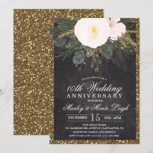 Invitation d'anniversaire de mariage à fleurs d'hi