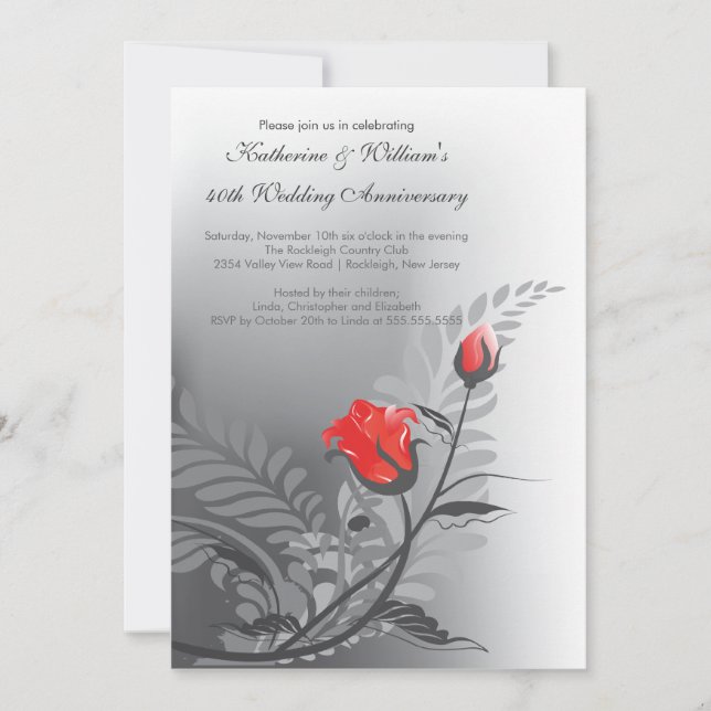 Invitation d'anniversaire de mariage aux roses rou (Devant)