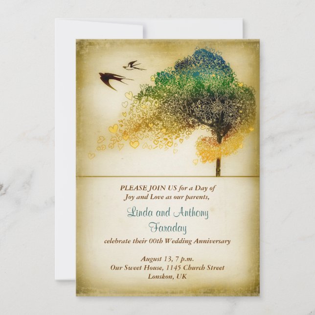 Invitation d'anniversaire de mariage avec arbre en (Devant)