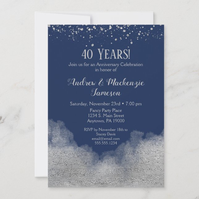Invitation d'anniversaire de mariage bleu marine a (Devant)