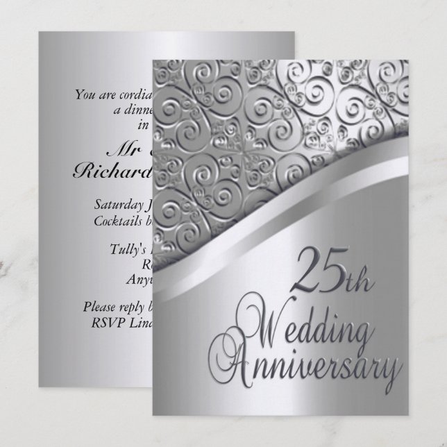 Invitation d'anniversaire de mariage d'argent (Devant / Derrière)