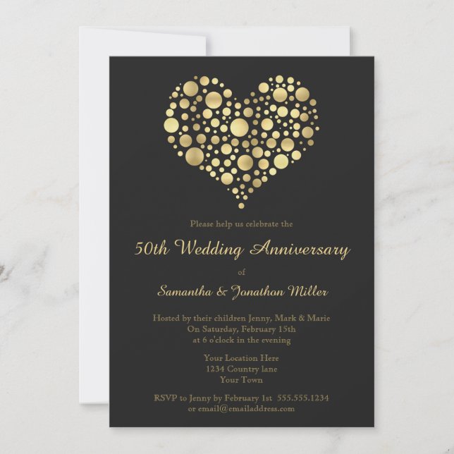 Invitation d'anniversaire de mariage de 50 ans à c (Devant)