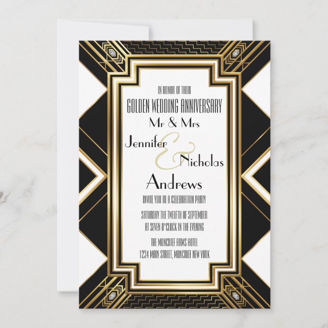 Invitation d'anniversaire de mariage de 50 ans Art (Devant)