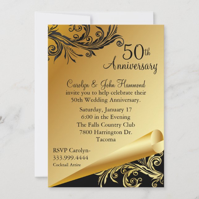 Invitation d'anniversaire de mariage de 50 ans Bla (Devant)