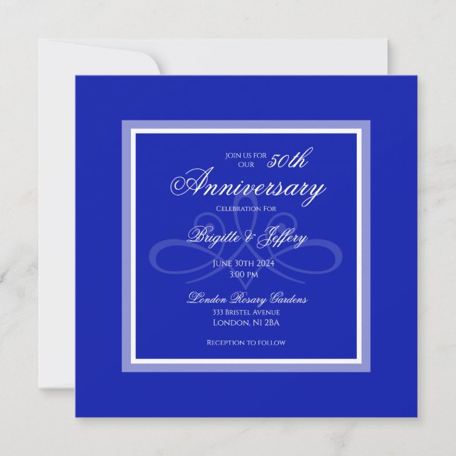Invitation d'anniversaire de mariage de 50 ans ble (Devant)