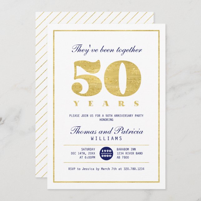Invitation d'anniversaire de mariage de 50 ans en  (Devant / Derrière)