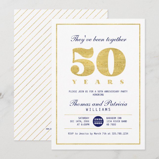 Invitation d'anniversaire de mariage de 50 ans Or  (Devant / Derrière)