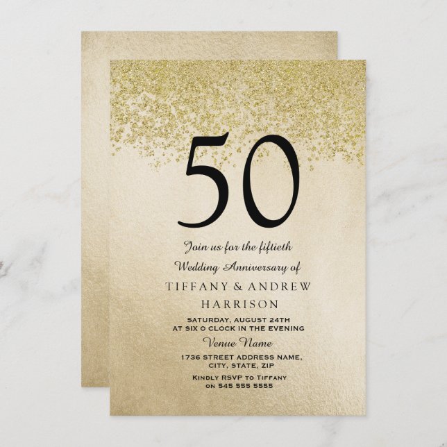 Invitation d'anniversaire de mariage de 50 ans pai (Devant / Derrière)