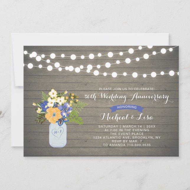 Invitation d'anniversaire de mariage en bois rusti (Devant)