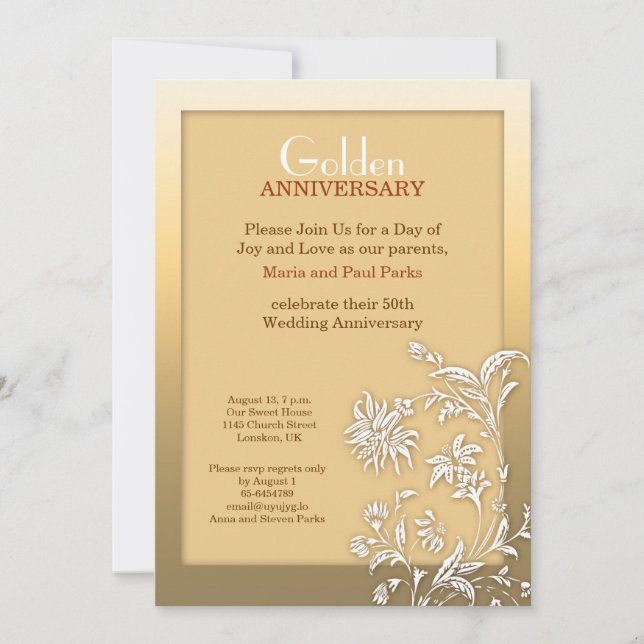 Invitation d'anniversaire de mariage en or (Devant)
