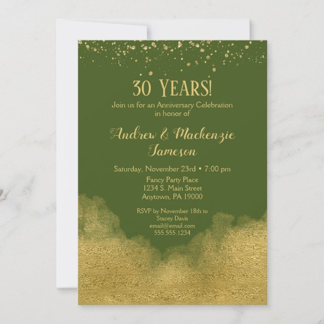 Invitation d'anniversaire de mariage Olive Green G (Devant)