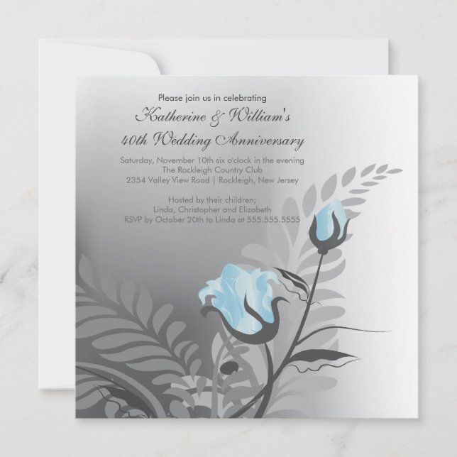 Invitation d'anniversaire de mariage Rose Bleue Él (Devant)