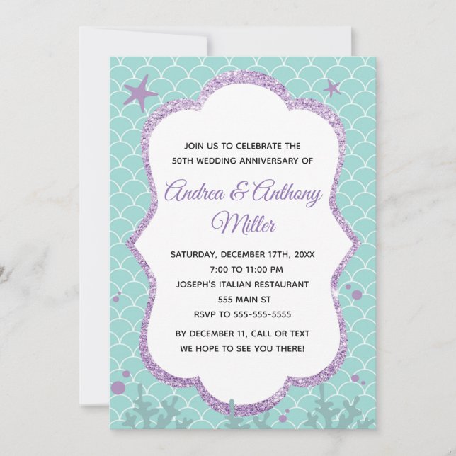 Invitation d'anniversaire de mariage sous la mer (Devant)