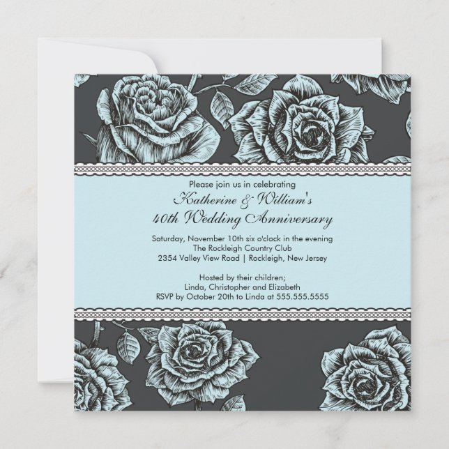 Invitation d'anniversaire de mariage Vintage Rose  (Devant)