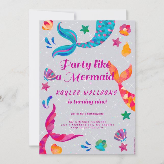 invitation d'anniversaire de mermaid (Devant)