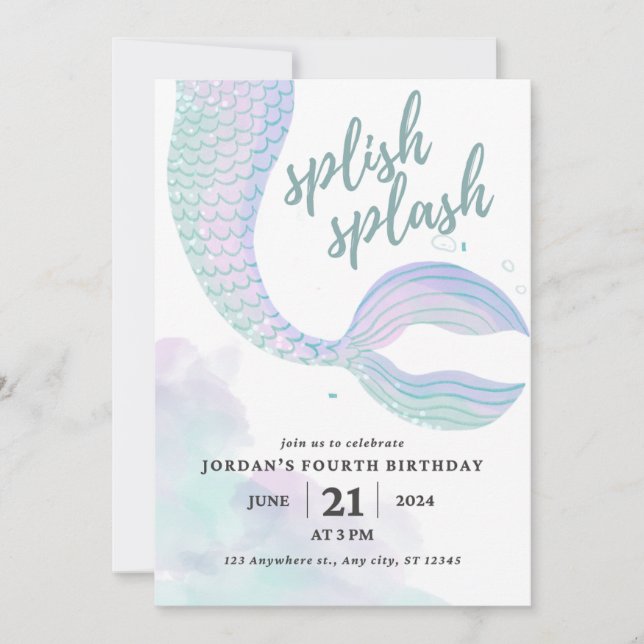 Invitation d'anniversaire de Mermaid (Devant)