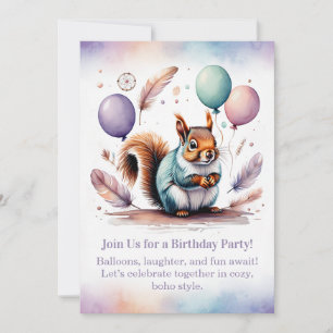 Invitation d'anniversaire de mignon écureuil Bois