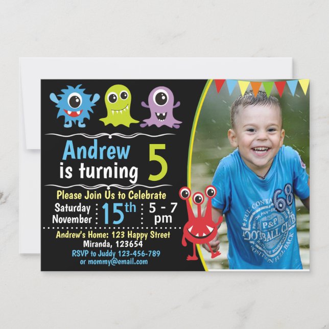 Invitation d'anniversaire de monstre, mignon invit (Devant)