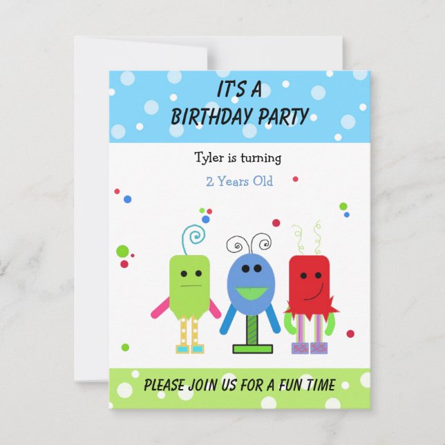 Invitation d'anniversaire de monstres soyeux (Devant)