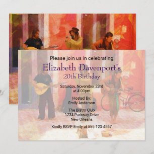 Invitation d'anniversaire de musiciens de rue joua