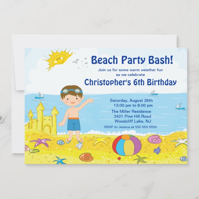 Invitation d'anniversaire de natation de garçon de (Devant)