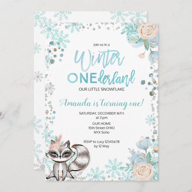 Invitation d'anniversaire de neige d'ONEderland (Devant / Derrière)