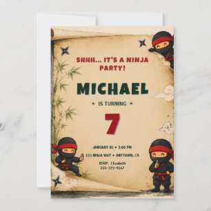 Invitation d'anniversaire de ninja mignon