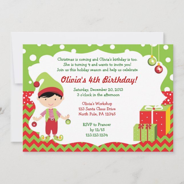 Invitation d'anniversaire de Noël Chevron Boy Elf (Devant)