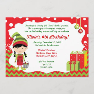 Invitation d'anniversaire de Noël Chevron Girl Elf